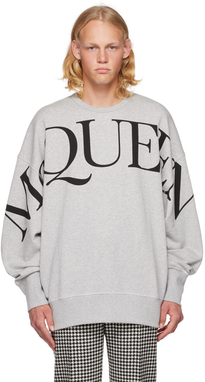 Shop Alexander Mcqueen Gray Printed Sweatshirt In 0902 Pale Grey/black