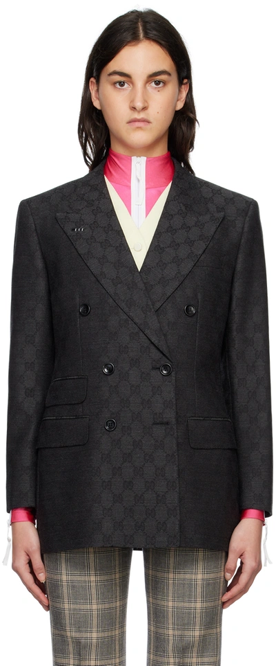 Shop Gucci Gray Gg Jacquard Blazer In 1161 Grey/black