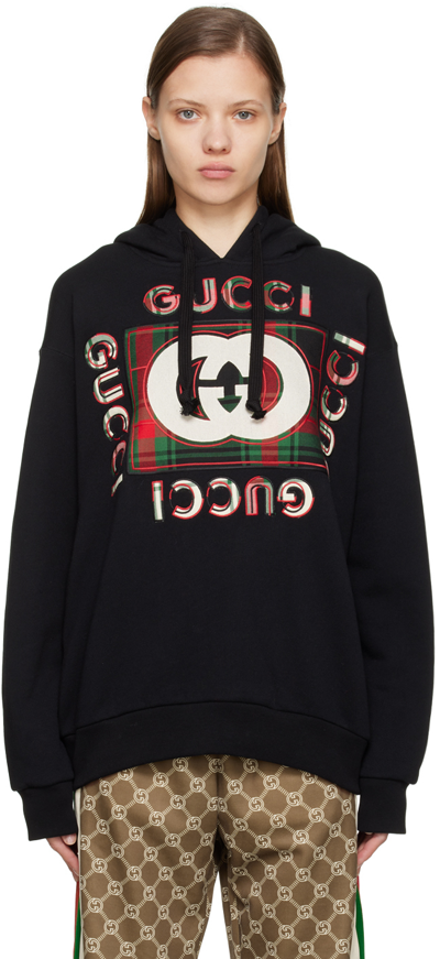 Shop Gucci Black Graphic Hoodie In 1043 Black/mix