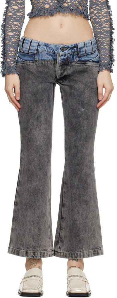Barragan Ssense Exclusive Blue & Black Cruz Flare Leg Jeans In Acid Blue/acid Black