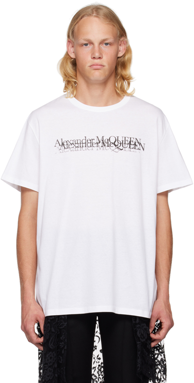 Shop Alexander Mcqueen White Stamp T-shirt In 0900 White/black