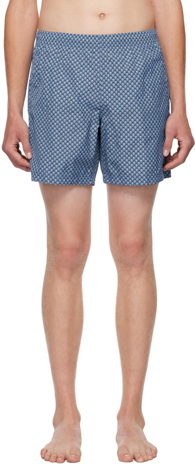 Shop Alexander Mcqueen Blue Graphic Swim Shorts In 4367 Royal/light Gre