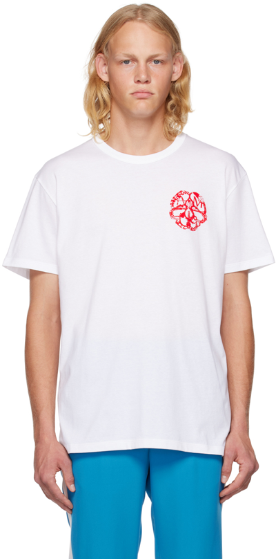 Shop Alexander Mcqueen White Graphic T-shirt In 0900 White/red