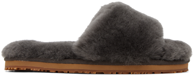 Shop Mou Black Fur Slides In Cha Charcoal