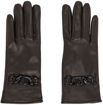 Shop Valentino Black Vlogo Chain Gloves In 0no Nero