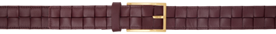Shop Bottega Veneta Burgundy Maxi Intreccio Belt In 2247 Barolo Gold