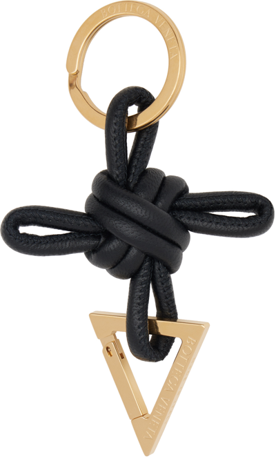 Shop Bottega Veneta Black Triangle Keychain In 8425 Black Gold