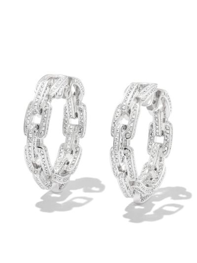 Shop Shay 18k White Gold Diamond Deco Link Hoop Earrings In Silver