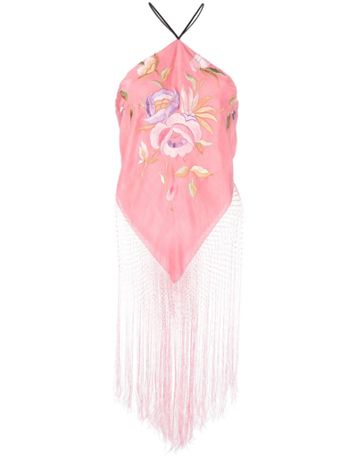 Shop Conner Ives Piano Fringed Halterneck Top - Women's - Silk/polyester In Pink