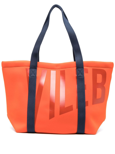 Shop Vilebrequin Orange Logo Print Large Tote Bag In Red