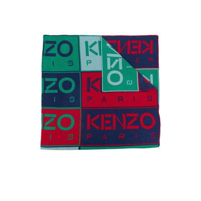 Shop Kenzo Blue Logo Wool Scarf In Green