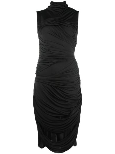 Shop Loewe Black Draped Silk Midi Dress