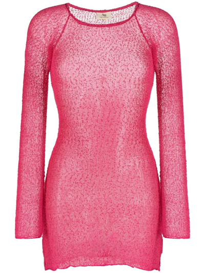 Shop Ambra Maddalena Pink Andy Semi-sheer Knitted Mini Dress