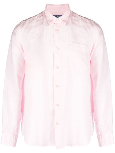Vilebrequin Caroubis Solid Shirt In Linen In Pink