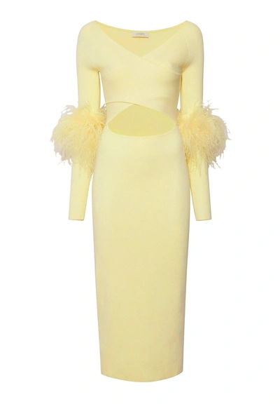Shop Lapointe Crossover Dress With Feathers In Citron