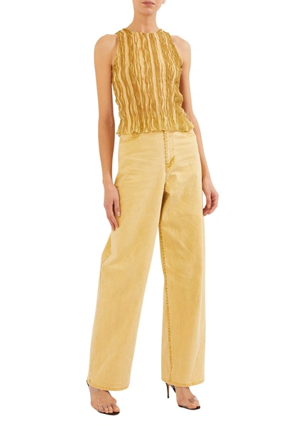 Shop Lapointe Pleated Georgette Tank Top In Moss/citron