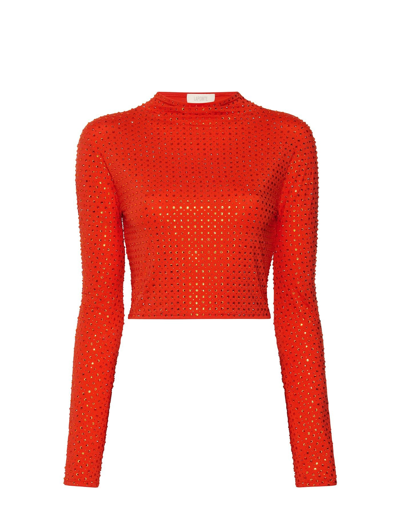 Shop Lapointe Rhinestone Dolman Long Sleeve In Poppy