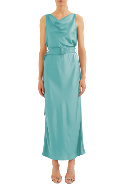 Shop Lapointe Satin Bias Belted Maxi Dress In Sea Green