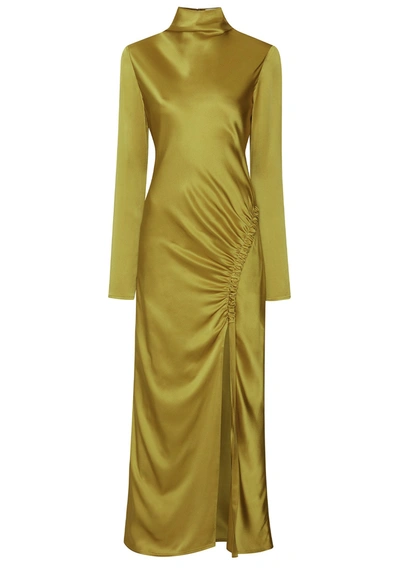 Shop Lapointe Satin Bias Tab Dress With Slit In Moss