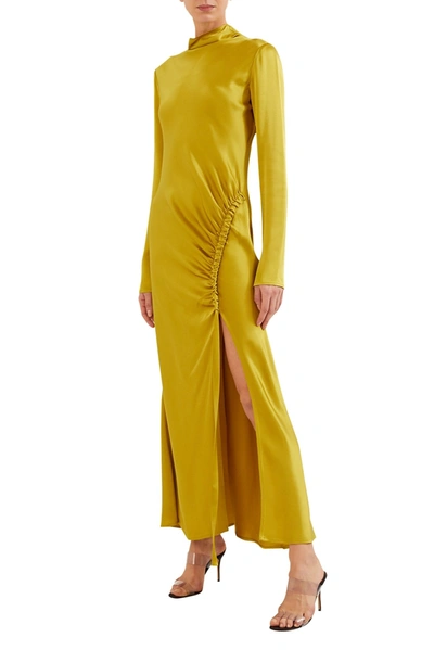 Shop Lapointe Satin Bias Tab Dress With Slit In Moss