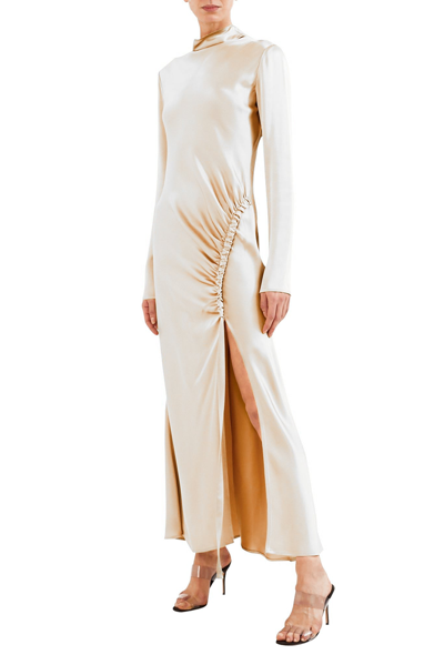 Shop Lapointe Satin Bias Tab Dress With Slit In Cream