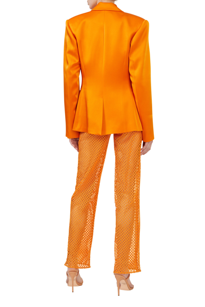Shop Lapointe Satin Broad Shoulder Blazer In Tangerine