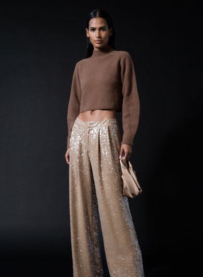 Shop Lapointe Sequin Low Waisted Trouser In Camel