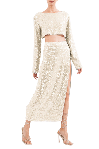 Lapointe Sequin Skirt With Slit In Cream