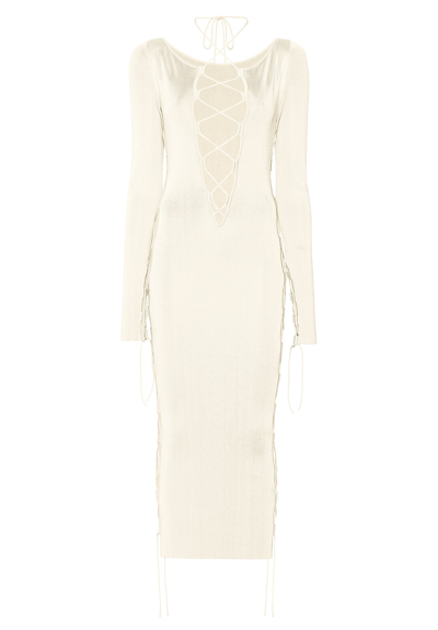 Shop Lapointe Shiny Viscose Lace-up Dress In Cream