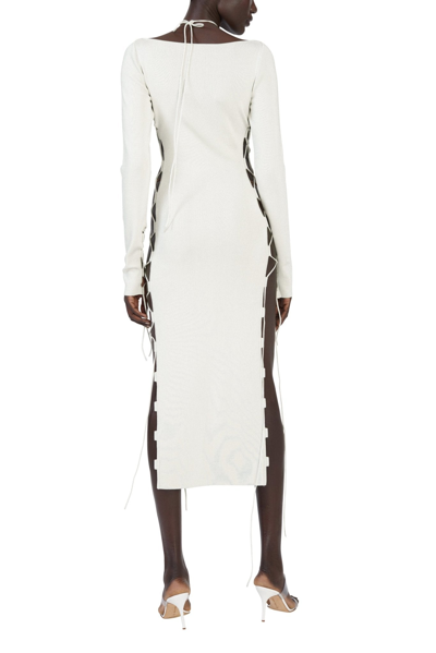 Lapointe Shiny Viscose Longsleeve Lace Up Dress In Cream
