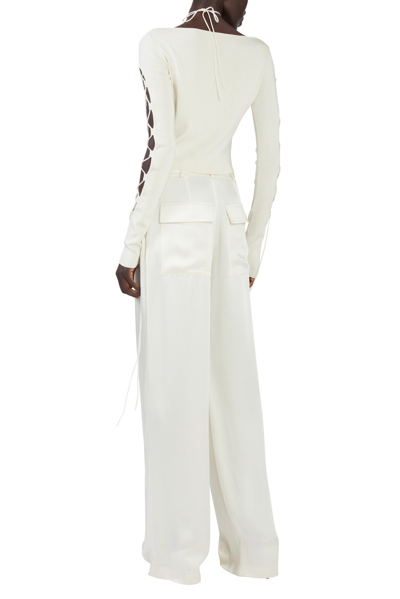 Lapointe Shiny Viscose Longsleeve Lace Up Top In Cream