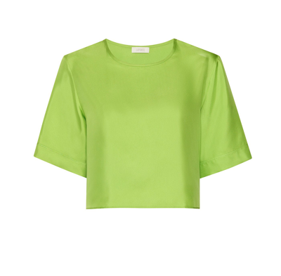 Shop Lapointe Silky Twill Cropped Tee In Neon Green