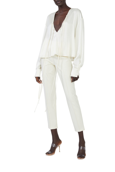 Lapointe Stretch Scuba Fitted Pintuck Pant In Cream