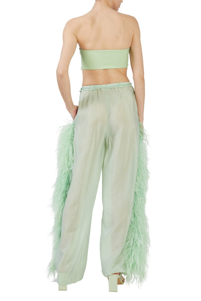 Shop Lapointe Textured Sheer Cupro Pant With Feathers In Aloe