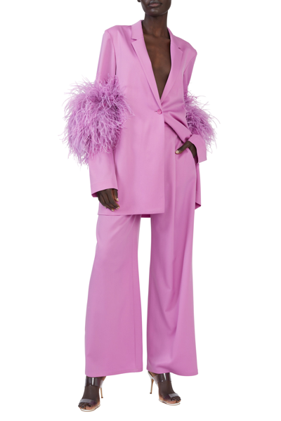 Shop Lapointe Wool Single Breasted Blazer With Feathers In Orchid