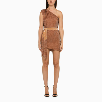 Shop Retroféte One-shoulder Dress Bronze-coloured In Brown
