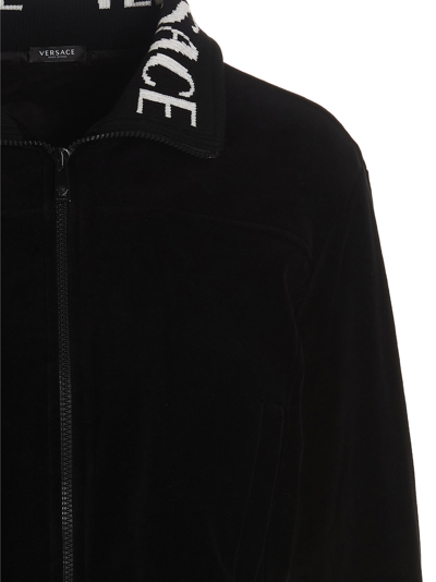 Shop Versace Crop Velvet Sweatshirt In Black