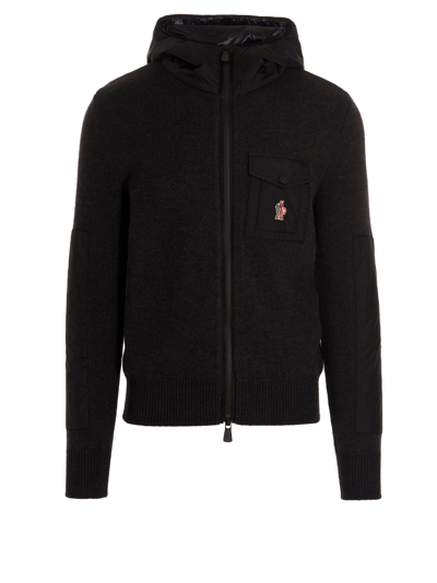 Shop Moncler Logo Patch Cardigan In Gray