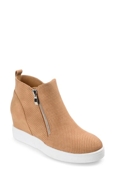 Shop Journee Collection Pennelope Wedge Sneaker In Tan