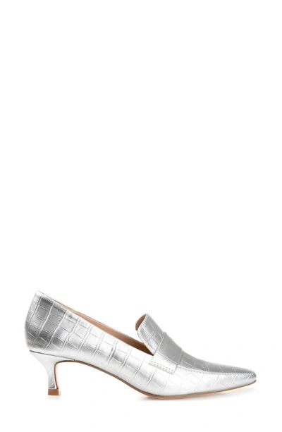 Journee Collection Celina Croc Embossed Loafer Pump In Silver