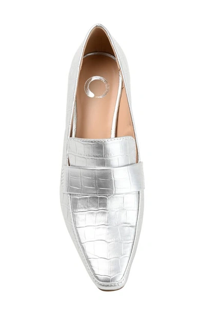 Journee Collection Celina Croc Embossed Loafer Pump In Silver