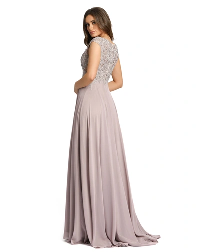 Shop Mac Duggal Appliqued Cap Sleeve Bodice Flowy Gown In Vintage Lilac