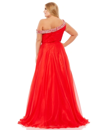 Shop Mac Duggal Beaded Drop Shoulder Pleated Flowy Gown (plus) - Final Sale In Red
