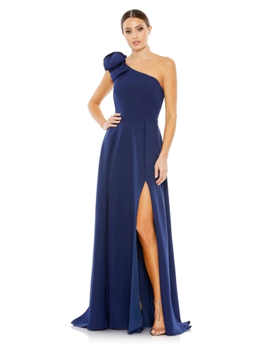 Shop Ieena For Mac Duggal Bow One Shoulder A Line Gown In Midnight