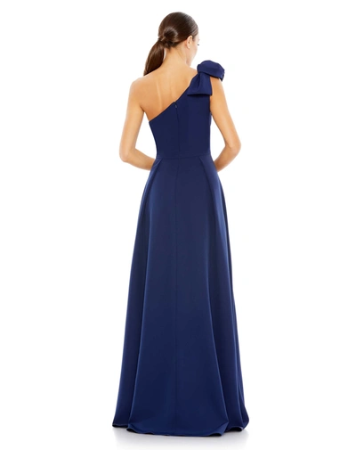 Shop Ieena For Mac Duggal Bow One Shoulder A Line Gown In Midnight