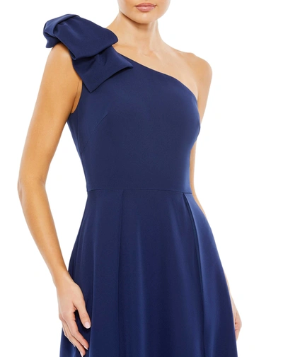 Ieena For Mac Duggal Bow One-shoulder A-line Gown In Midnight