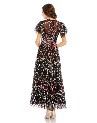 Mac Duggal Embellished Butterfly Tea Length A Line Dress In Black Multi