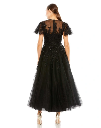 Shop Mac Duggal Embellished Flutter Sleeve Bow Waist A Line Dress In Black