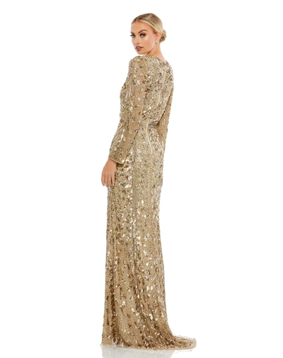 Mac Duggal Embellished Long Sleeve Evening Gown In Antique Gold | ModeSens