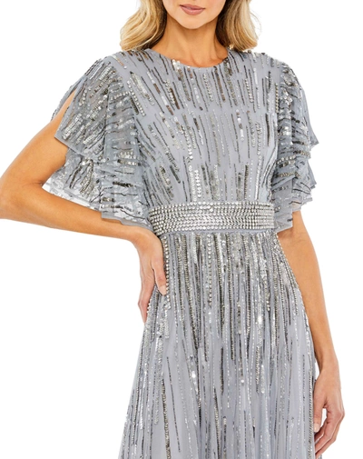 Shop Mac Duggal Embellished Full Length Layered Sleeve Gown In Slate Blue